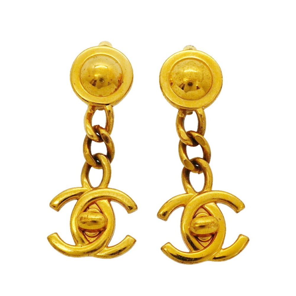 Chanel Earrings, Coco Mark, Turnlock, Circle, GP Plated, Gold, Women's
